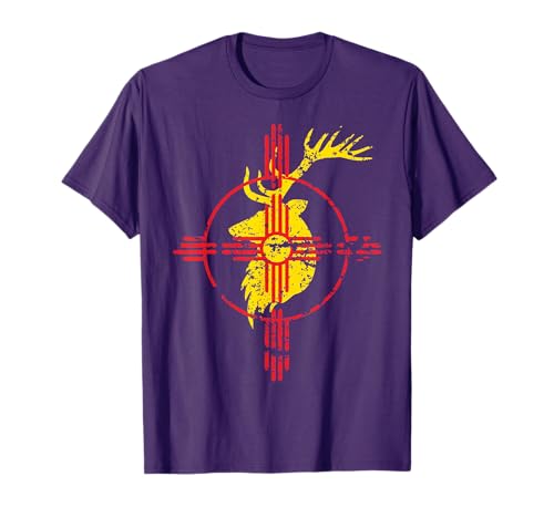 New Mexico State Flag Elk Hunting Zia Symbol Design T-Shirt