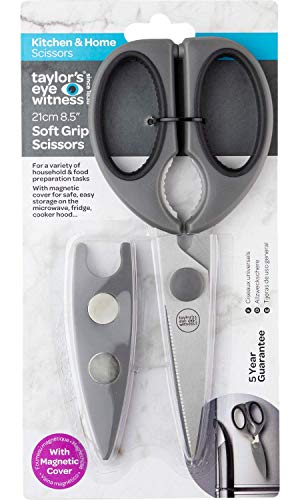 Kitchen Scissors with Magnetic Sheath - Grey, Dishwasher Safe Multipurpose Stainless Steel Sharp Utility Food Scissors for Chicken, Poultry, Fish, Herb, Vegetables