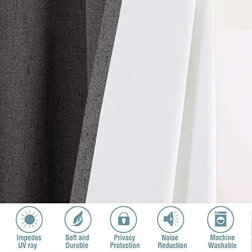 H.versailtex Linen Blackout Curtains 96 Inches Long 100% Absolutely Blackout Thermal Insulated Textured Linen Look Curtain Draperies Anti-Rust Grommet, Energy Saving With White Liner, 2 Panels, Grey #TOP3
