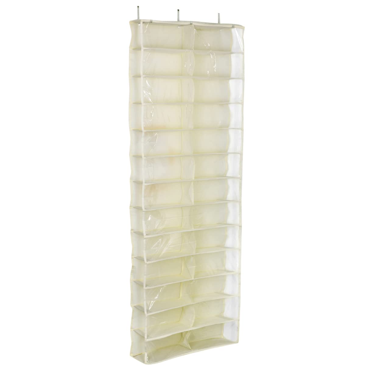 Organizador de Zapatos 26 Grandes Bolsillos de Poliéster y Metal para Colgar Puerta, Almacenamiento Beige Adecuado para Dormitorio y Armario