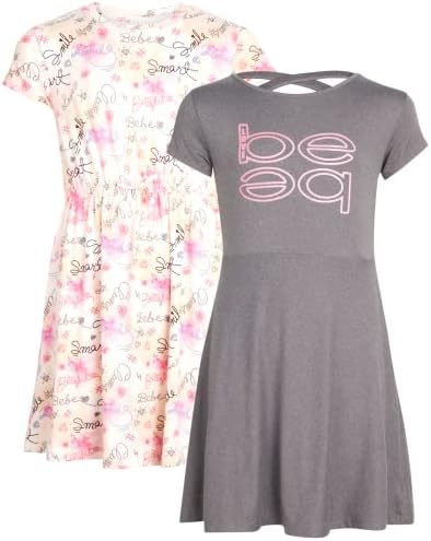 bebe Girls' Dress - 2 Pack Super Soft Casual Dress (7-16), Size 7/8, Charcoal Pink