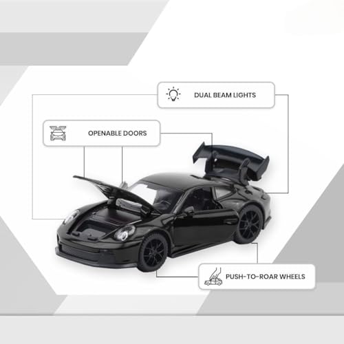 Image of Porsche 911 GT3 1:32 Diecast Model Car - Metal Pull‑Back Supercar with Openable Doors, Lights & Sounds, Realistic Toy for Kids & Adults, Birthday Gift (Colour as a per Stock)