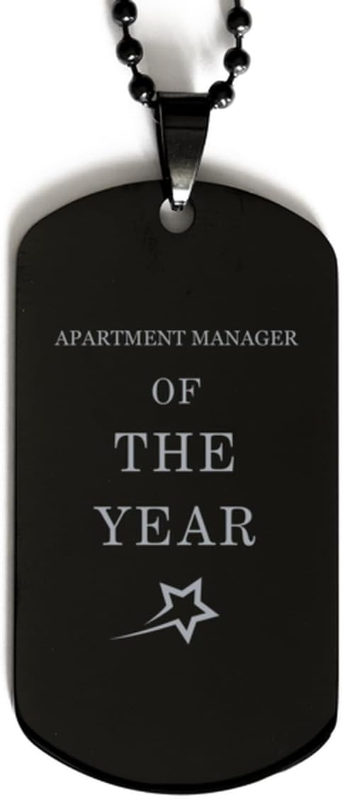 Apartment Manager Gifts. Apartment Manager Of The Year. Unique Black Dog Tag for Apartment Manager. Unique Birthday Inspirational Gift
