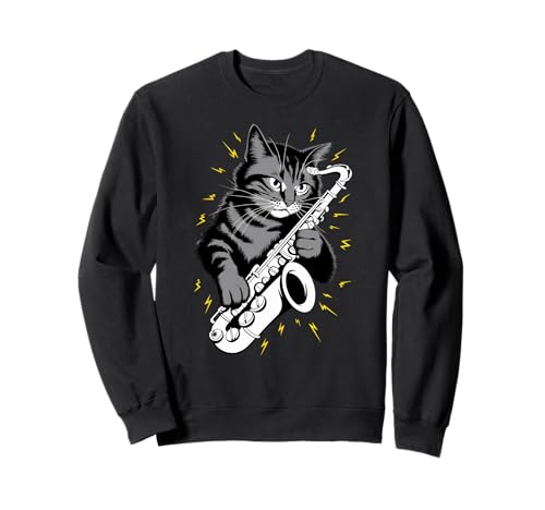 Musik Cat tocando el instrumento de saxofón en Cat Saxofonist Sudadera
