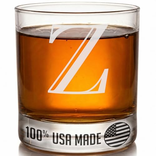 Etched Monogram 11oz Whiskey Rocks Glass (Letter Z), A-Z Customized Bourbon Gifts for Men, Father’s Day, Personalized Old Fashioned Scotch Glass, Custom Engraved Gifts for Him, Initial, Name