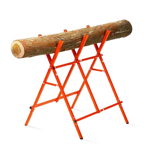 YARDMARIS Steel Log Saw Horse Foldable & Adjustable Saw Stand (Fits 27cm Logs) Work Horse with Serrated Teeth Non-Slip V-Grooves - Easy Assembly