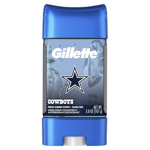Image of Gillette Dallas Cowboys Antiperspirant and Deodorant, 72hr Instant Sweat & Odor Protection, Long Lasting Freshness & Protection, Anti-White Mark Technology, Clear Gel, Fresh Amber Scent, 3.8 oz