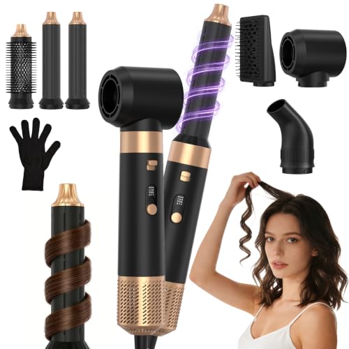 6 in 1 Hair Styler, Hot Air Brush Set with Hair Dryer, Curling Iron, Straightener Brush, Volumizer, Blow Dryer Brush for Hair Styling, Fast Drying, Gifts for Mother/Women