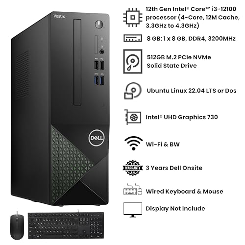 Image of Dell Vostro 3710 S - Intel Core I3 12Th Gen | 8 GB DDR4 | 512 GB SSD | Ubuntu Linux 22.04 LTS Or Dos | 3 Years Onsite Warranty | Wi-Fi & Bluetooth | No Monitor | PDF Editor