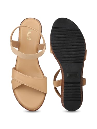 Image of Inc.5 womens Womens Beige Casual Solid Round Toe Wedge Heels Euro 35 Sandal