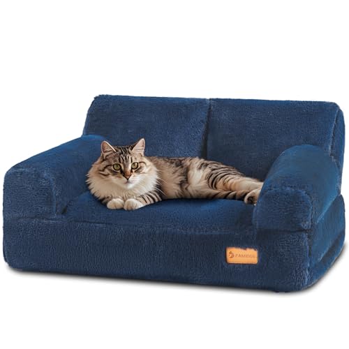FAMIDGE Cat Couch Bed - Cat Bed for Indoor Cats, Calming Pet Sofa Puppy Sleeping Bed with Removable Washable Cover, Cute Dog Couch and Kitty Lounge Chair for 20lbs Cats & Small Dogs(Navy Blue)