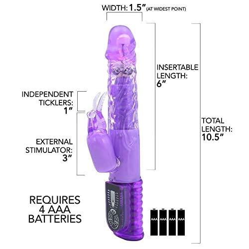 Image of Women's Blended Orgasm Rabbit Vibrator - Rotating G-Spot Stimulation Realistic Penis Shape - Clit Vibration Bunny Ears - 64 Combinations - Independent Controls - 10.5 inch Long - Purple - Multiple Orgasms