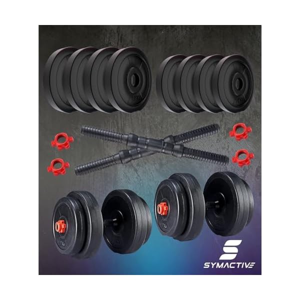 Amazon Brand - Symactive 20 Kg Adjustable Dumbbell Set – Durable PVC Plates (2kg x 4, 3kg x 4) with Secure Weight-Locking Mechanism, Pair of 14'' Rods & Nuts - Image 2