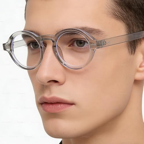 Image of Round Black Glasses for Men Women Thick Circle Blue Light Glasses Hippie Costume Eyewear