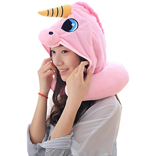 DPIST Unicorn Hooded Animal Travel Neck Pillow Polyester Neck Pillow Support Cushion Unicorn