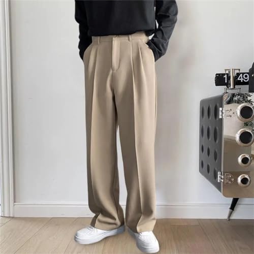 Men Business Pants Loose Workwear Solid Spring Autumn Mid-Waist Straight Wide Leg Casual Trousers2