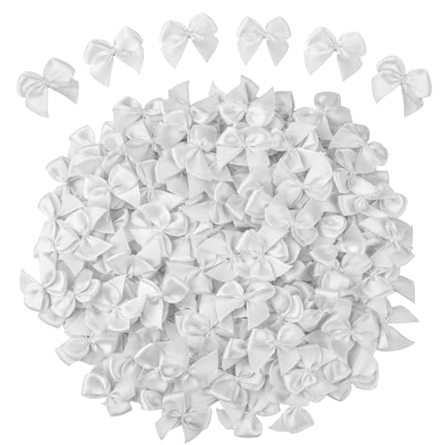 WHQXFDZ 160 Pieces Mini White Craft Satin Ribbon Bows Christmas Bows for Wedding Birthday Christmas Tree Crafts Home Decoration DIY Making(White)