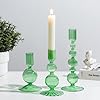 Glasseam Green Glass Candle Holder Set of 3 Candle Stick Holders for Taper Candlesticks Modern Candle Holders for Candlesticks Unique Tapered Candlestick Holders for Table Centerpiece Home Decor Gift