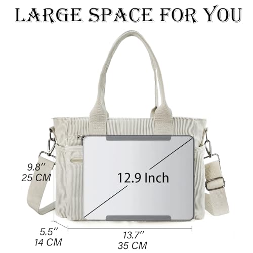 KAMEILONG Womens Casual Corduroy Tote Bags with Multiple Pockets Hobo Crossbody Bag Travel Shoulder Bags Cute Purse Handbag (Bow White) by KAMEILONG - Used condition - Image 6