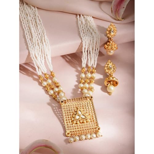 Image of Rubans Long Necklace Set Gold Plated Traditional Stylish Multicolour Jewellery Gift for Women & Girls