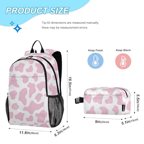 Travel Backpack Lunch Bag Set for Hiking Picnic, Backpacks with Insulated Lunch Box Cow Pattern Print2