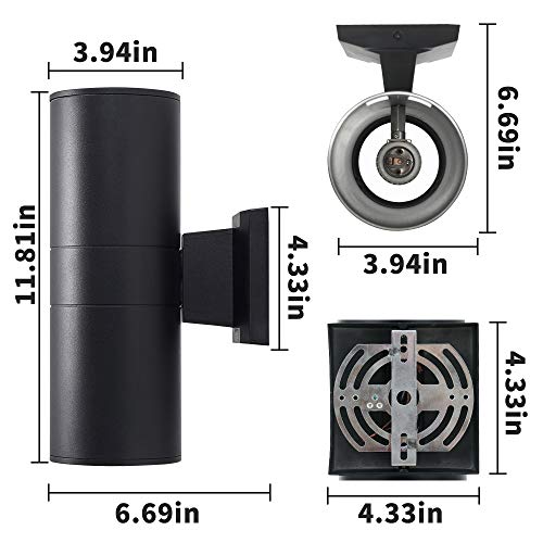 Melunar Led Cylinder Up Down Wall Light, Porch Light Outdoor Wall Light With Matte Black Aluminum Cylinder And Tempered Glass Cover Waterproof Wall Sconce 2 Pack #TOP6