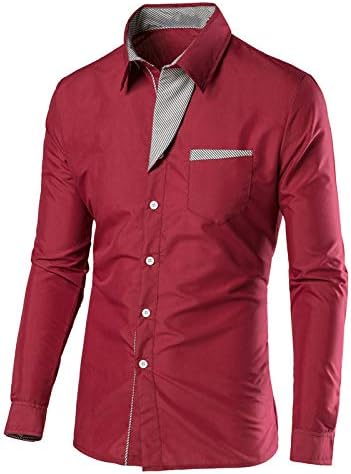 HomryAanchlik Gramin Cotton Men's Slim Fit Shirt Patch Tie Designer Shirt,44 Red, 2XL