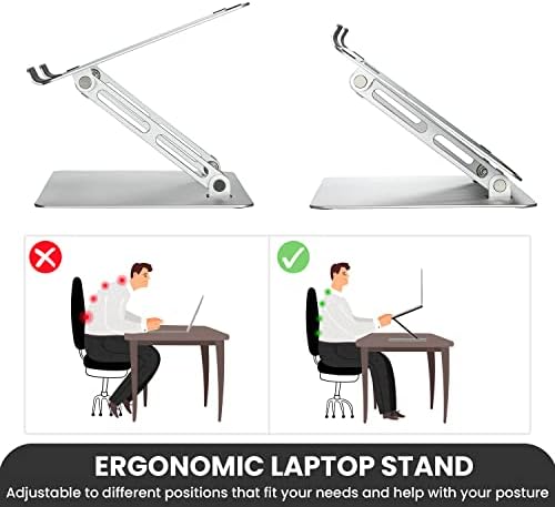 Ventilated Aluminium Laptop Stand for Desks, Laptop Riser, Adjustable Laptop Stand, Ergonomic Laptop Stand, Laptop Holder Compatible with MacBook Pro/Air, HUAWEI, Samsung, HP, Dell