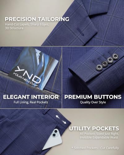Image of YND Men's 3 Piece Suit with Tie, Solid Color Slim Fit Jacket Vest and Pants