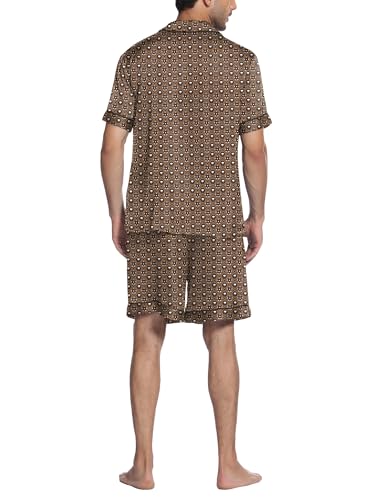 Image of Ekouaer Mens Satin Pajamas Set Button-Down Short Sleeve Shirt Top Soft Silk Sleepwear Shorts with Pockets