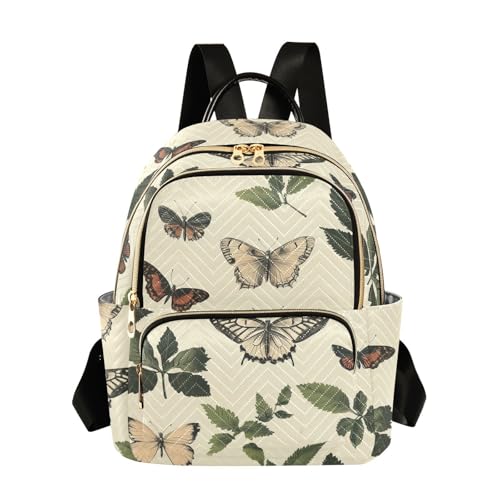 Mochila negra de gran capacidad 12.5 pulgadas para ordenador portátil diseño hojas verdes mariposa