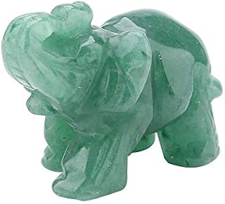 Cikonielf 2inch Natural Jade Carved Elephant Feng Shui Crystal Elephant Statues Lucky Jade Elephant for Home Decor (Green)