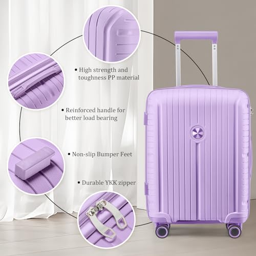 Image of Joyway Suitcase Set 3 Piece Luggage Sets with TSA Lock, PP Hardside Carry on Luggage Set, Travel Lightweight Suitcases with Wheels, Light Purple