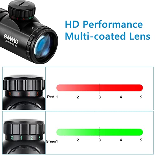 OMMO 3-9X40 Rifle Scope, Red Green Illuminated Optical Mil-Dot Rifle Scopes for Training, with Flip-Open Covers……