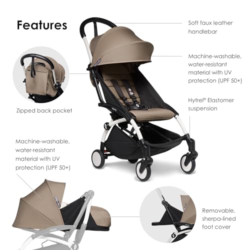 Image of BABYZEN YOYO Foldable Stroller - Includes Newborn Pack (Taupe), White Frame & 6+ Color Pack (Taupe) - Suitable for Newborn Up to 22 kg, Lightweight, Mattress, Canopy, Head Support & Foot Cover