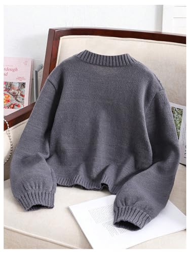 SweatyRocks Girl's Cut Out Crewneck Sweater Long Sleeve Cable Knit Pullover Sweaters Top2