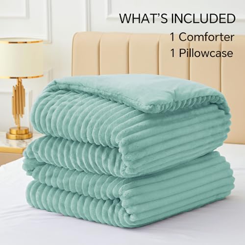 Image of BEDELITE Fleece Twin Comforter Set -Super Soft & Warm Fluffy Haze Blue Bedding, Luxury Fuzzy Heavy Bed Set for All Season with 1 Pillow case