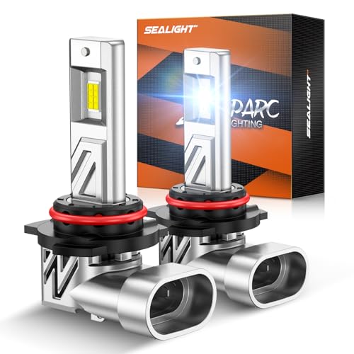 SEALIGHT 9012 LED Light Bulb, 800% Super Bright than Halogen Bulbs, 1:1 Real Size, 6500K Cool White Headlight Bulbs for Car Powersports ATV/UTV, 3Mins Plug and Play, Pack of 2