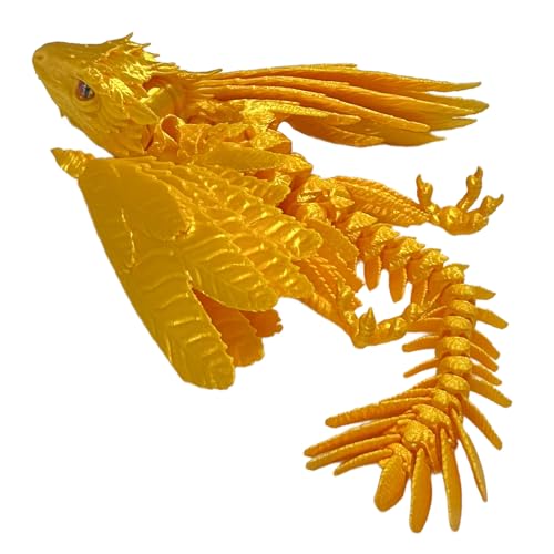 SGYYSG Feathered Wyvern Dragon,3D Printed Dragon, Articulated Dragon with Wings, 3D Printed Toys, Desktop Pet - Perfect for Fantasy Enthusiasts (Gold)