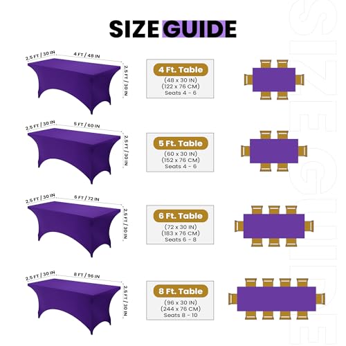 image for Utopia Kitchen 6ft Spandex Table Cloth Rectangle [2 Pack, Purple] 200G