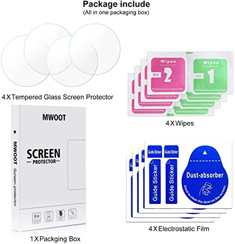 MWOOT Pack of 4 Screen Protector Glass Tempered Compatible with Garmin Forerunner 45 GPS Running Watch/Garmin Forerunner 45S GPS Running Watch, 2.5D HD 9H Hardness Anti-scratch Protective Film Cover