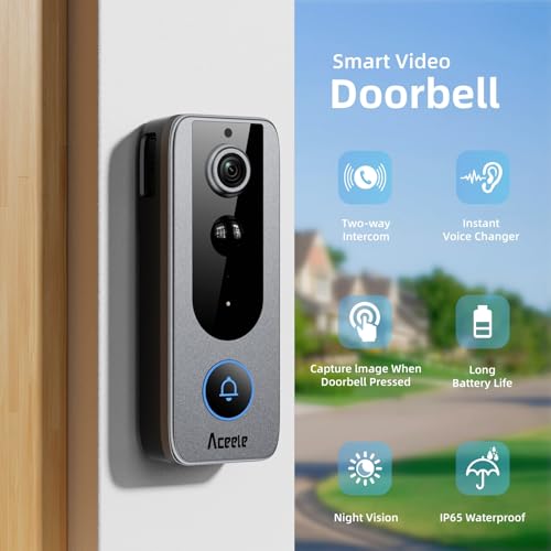 Aceele Smart Video Doorbell Wireless, Two-Way Audio, Voice Changer, Instant Alerts, Night Vision, Cloud Storage, Motion  - Additional View