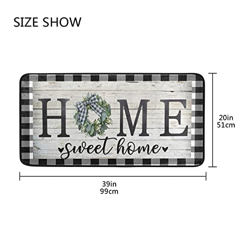 Home Sweet Home Kitchen Rug Anti Fatigue Buffalo Plaid Check Decorative Kitchen Mats Leaves Wreath Non Skid Washable Floor Rugs Mat For Home Kitchen Office Laundry - 39"X20" #TOP2