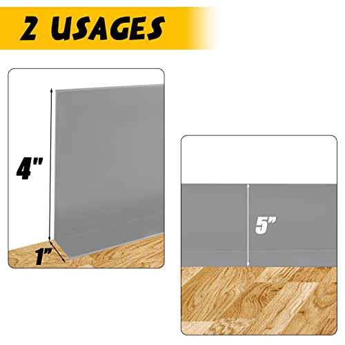 Guokller Vinyl-Wall-Base 5\" x 20\' Flexible-Baseboard-Molding-Trim Cove-Base with 1\" Crease Design Rubber-Baseboard-Trim Easy to Install (Gray)