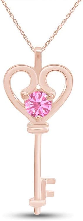 AFFY Heart Key Pendant Necklace in 14K Rose Gold Over Sterling Silver
