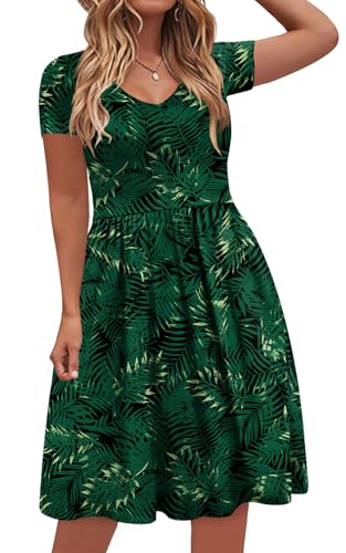 Image of DB MOON Women Plus Size Dresses 2026 Summer Casual V Neck Short Sleeve Knee Length Dress with Pockets