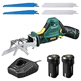 URCERI Cordless Reciprocating Saw 12 V 2.0 Ah Li-ion Cordless Sabre Saw with 2 Batteries and a Fast Charger 2 Wood Cutting Blades and 2 Soft Metal Cutting Blades