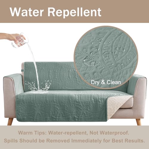 Image of Soft Sage Quilted Couch Cover with Pockets for Extra-Large Sofa, Anti-Slip Sofa Covers Washable for 3 Cushion, Pet Friendly Oversized Sofa Cover Water-Repellent (X-Large Sofa 78 inch, Sage Blue)