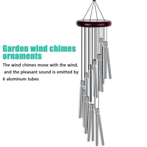 Cozlly Carillon à Vent de Jardin, Bois Carillon à Vent avec 6 Tubes en Aluminium, Carillons Vent Eoliens Suspendu, pour Jardin Maison Patio Balcon Intérieur Extérieur Décoration Cadeau