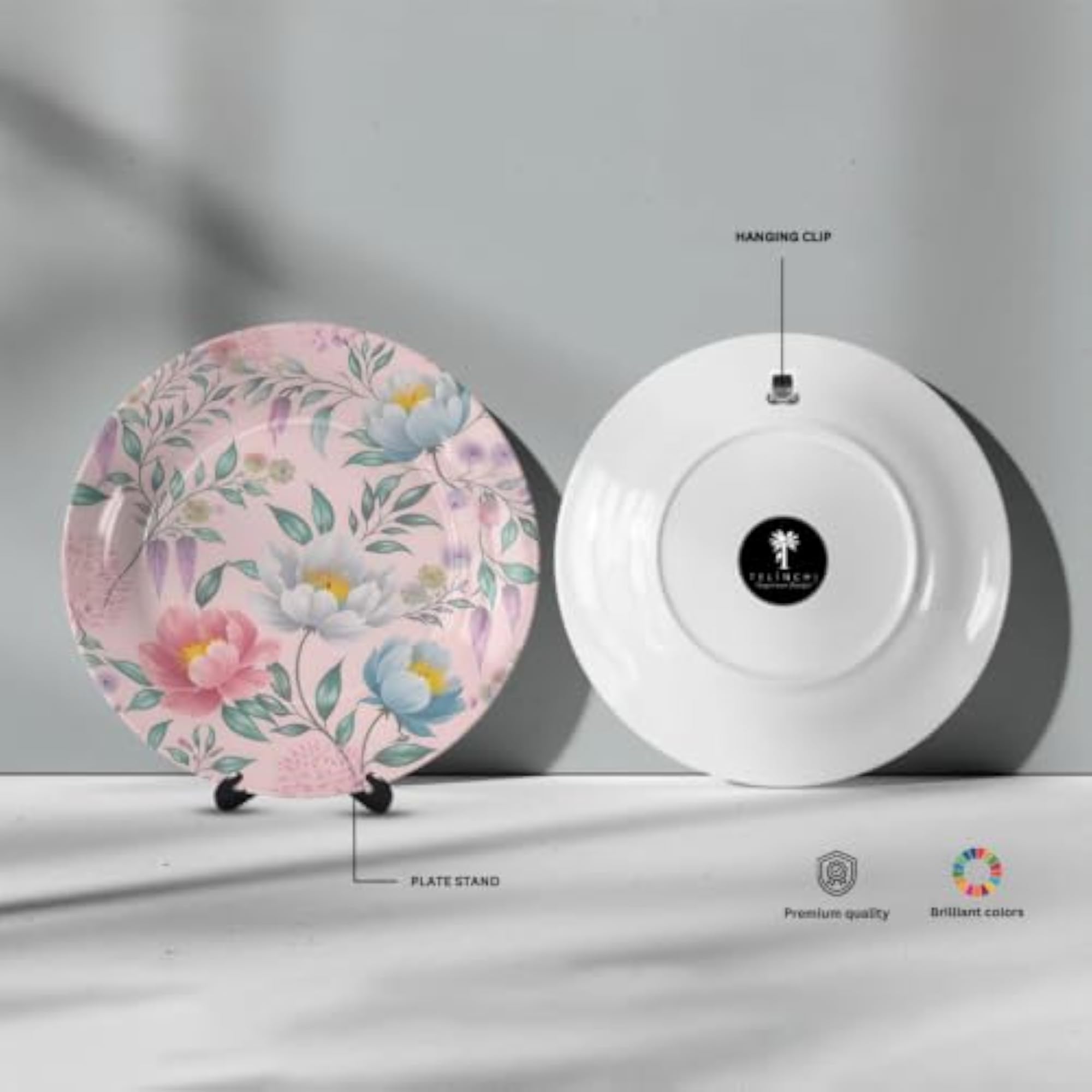 Pink Floral Ceramic Art Plate for Wall Decor